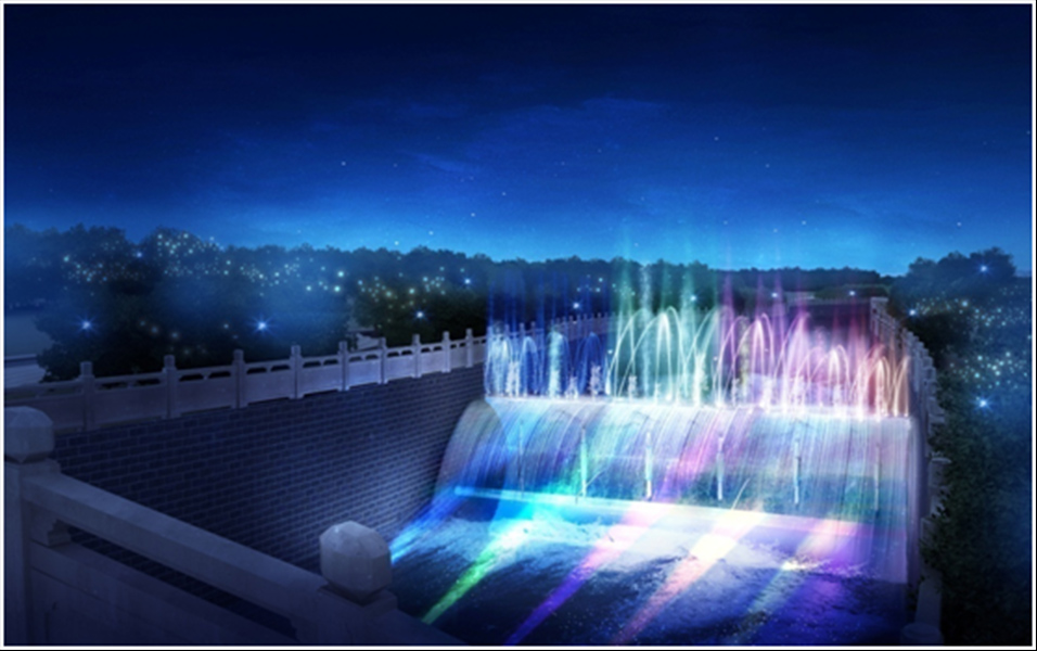 A combination of the hydraulic elevator dam and music fountain